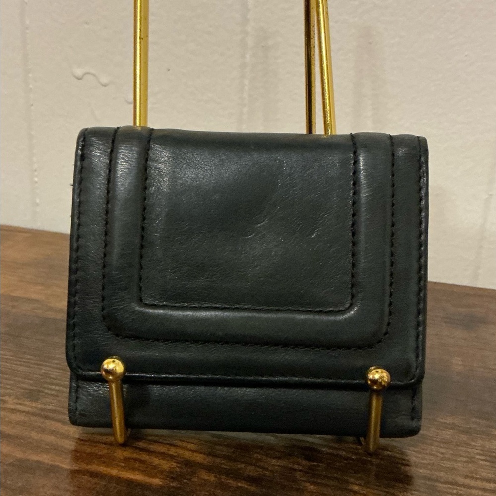 Rare HTF Vintage Black Small Leather Compact Snap Brighton Minimal Wallet